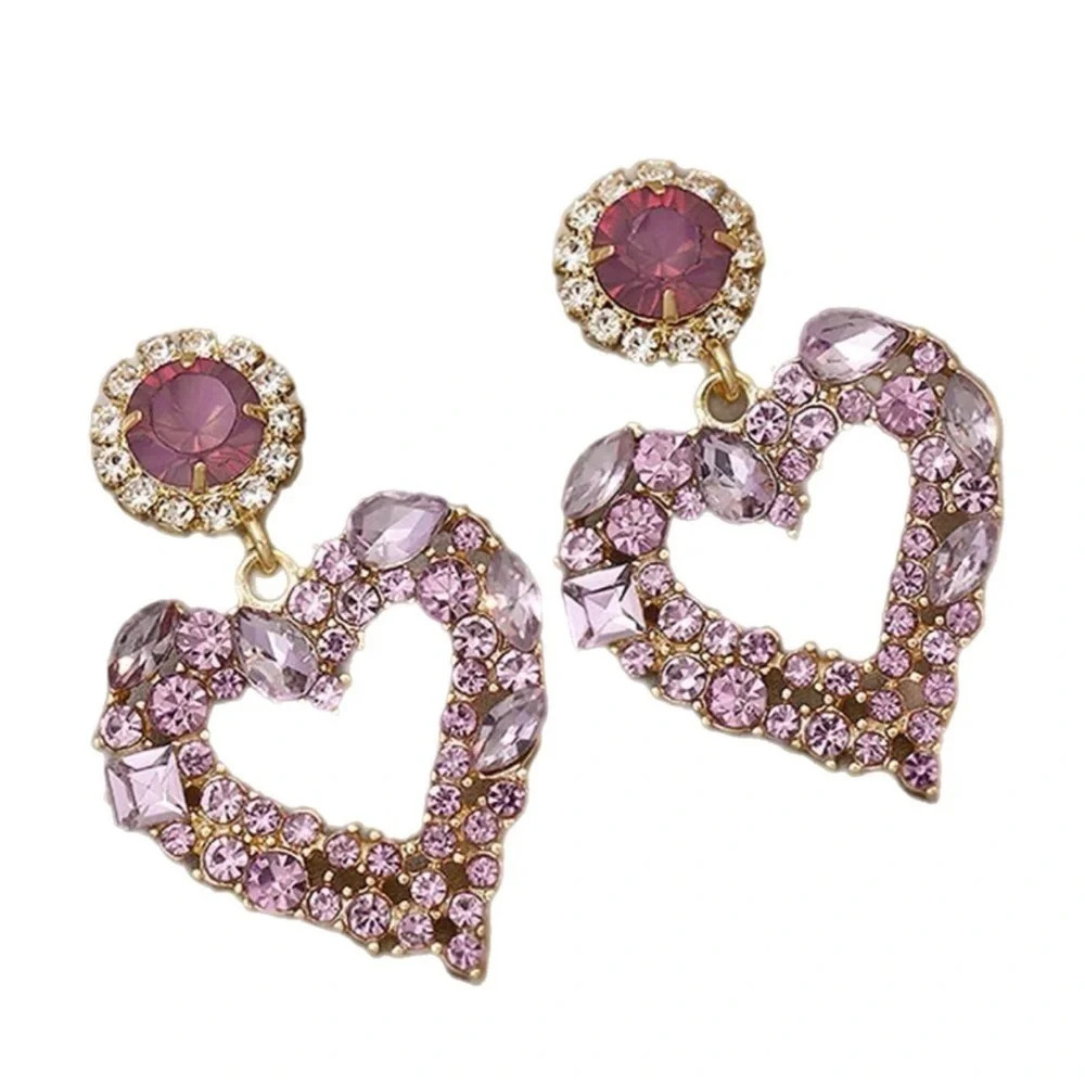 New! Heart Drop Dangle Earrings for Women Girls Sparkling Rhinestones